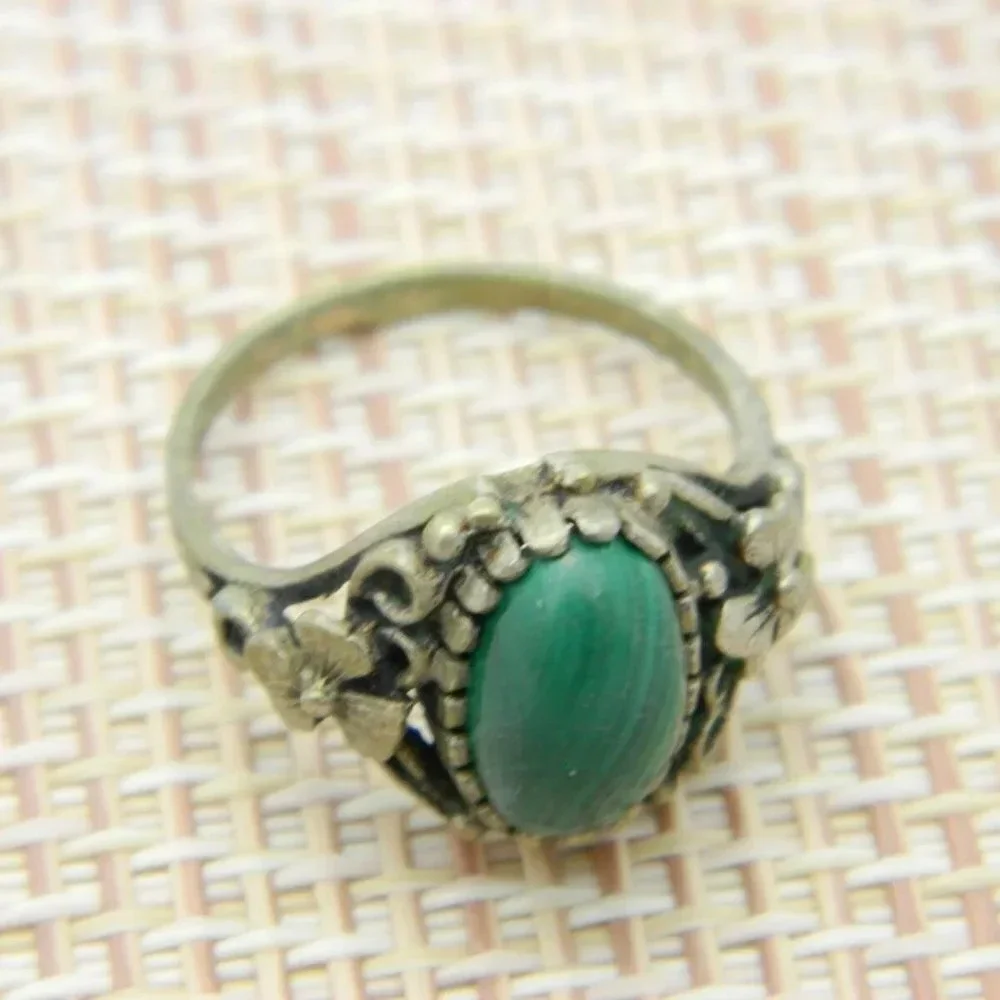 Green Malachite Silver Tone Art Nouveau Style